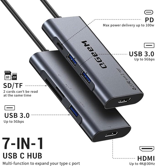 USB C Hub, QGeeM USB 4k to HDMI Adapter, 7 in 1 USB-C Dongle - Image 2