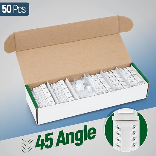 Everest 45° Angled RJ45 Cat6A Keystone Jacks 50-Pack in White - Image 2