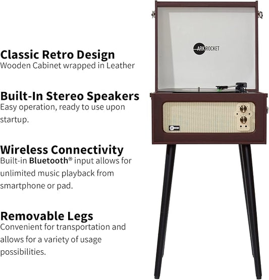 Arkrocket 3-Speed Bluetooth Record Player Retro Turntable - Image 2