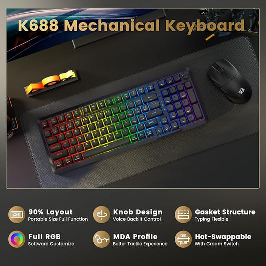 Redragon Wireless Mechanical Keyboard, 3 Mode Gasket Mounted RGB Gaming Keyboard - Image 2