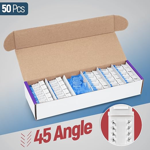Everest 45° Angled RJ45 Cat5e Keystone Jacks 50-Pack in White - Image 2