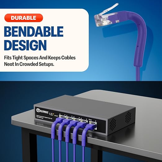 Everest Ultra Slim Cat6a Ethernet Patch Cables 5ft Purple - Image 2