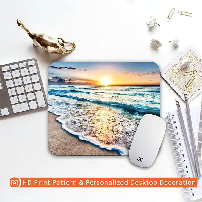 Square Mouse Pad Beach Sunset, Personalized Premium-Textured Custom Mouse Mat - Image 6