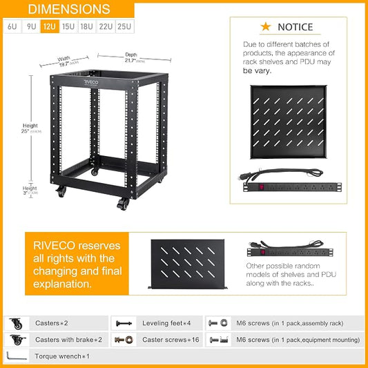 RIVECO 19" 12U Server Rack Open Frame - Image 2