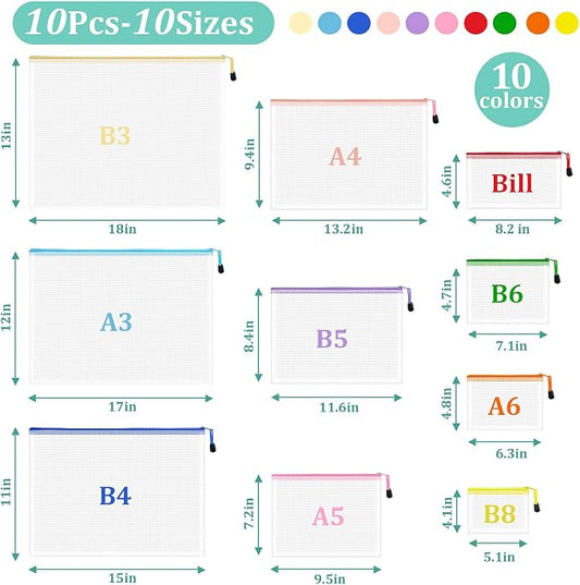 10pcs Mesh Zipper Pouch Bags, 10 Sizes Zipper Bags - Image 2