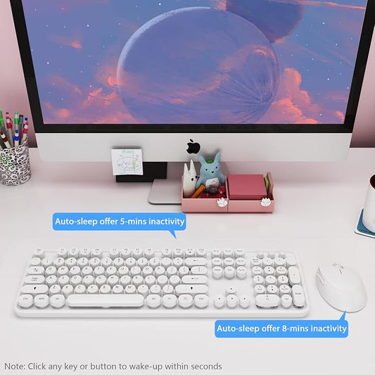 Wireless Keyboard Mouse Combo, 104 Keys Cute White Keyboard - Image 2