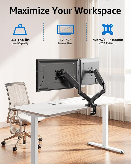 MOUNTUP Dual Monitor Stand for Desk, Pneumatic Monitor Arms for 2 Monitors Max - Image 2