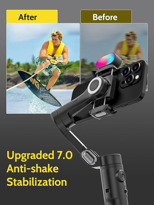 3-Axis Gimbal Stabilizer for iPhone & Android w/RGB Light, Handheld Phone - Image 2