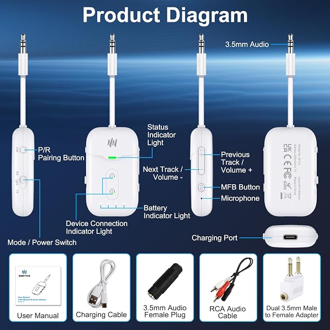 Premium Airplane Bluetooth 5.4 Transmitter Adapter, Supports 2 - Image 8