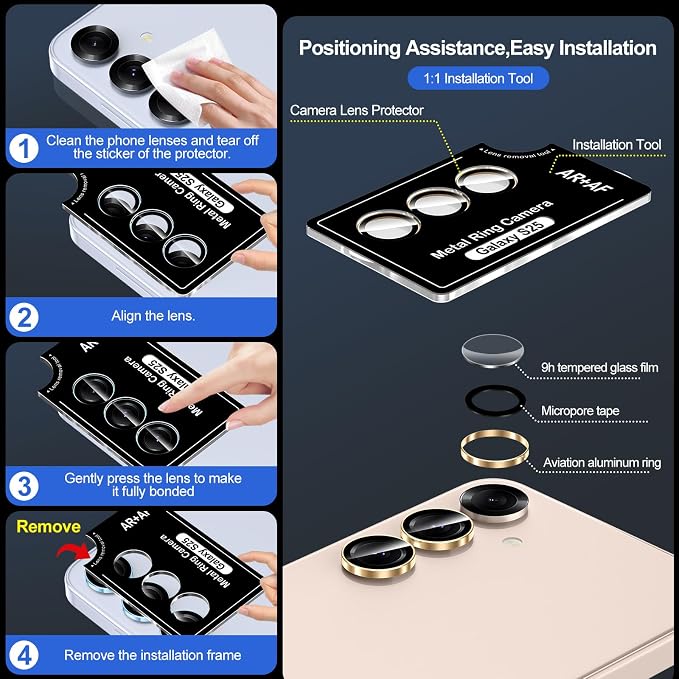 for Samsung Galaxy S25 Camera Lens Protector, Individual Metal Ring Tempered - Image 6