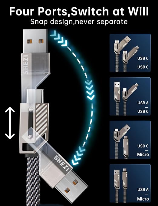 【One is Enough】 4-in-1 USB C to Micro Cable, High-Speed Charging & Fast Data - Image 2