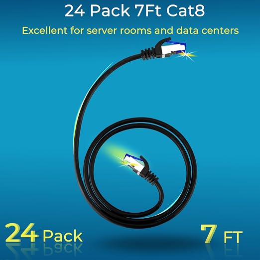 Rapink Patch Cables Cat8 7ft 24 Pack Slim, Cat8 Ethernet Patch Cable 40G Support - Image 2