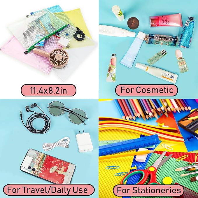 AUSTARK 10 Pcs Zipper File Bags, Waterproof Plastic Mesh Pouch - Image 7