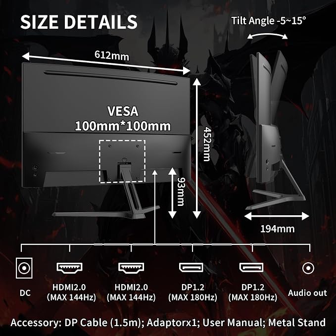 SANSUI 27 Inch WQHD 2560X1440 Curved Gaming Monitor, 180Hz MPRT 1ms Computer - Image 9