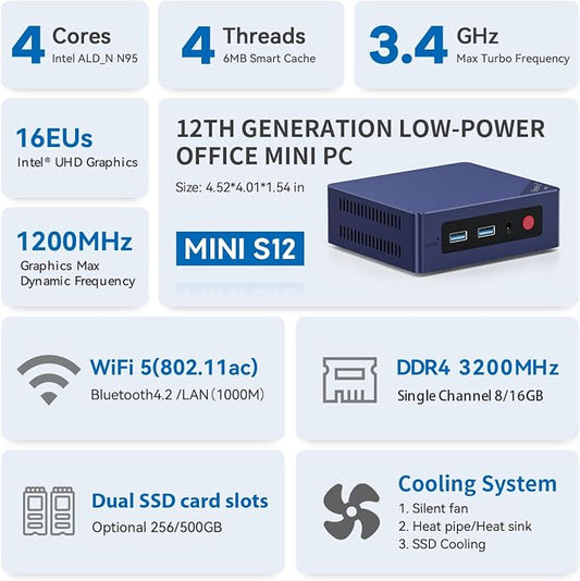 Beelink Mini PC, Mini S12 Intel 12th Gen 4-Core N95, Mini Computer 8GB DDR4 RAM - Image 2
