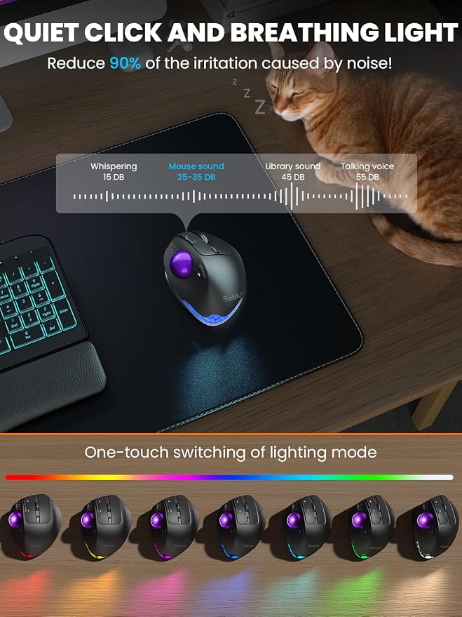 Wireless Trackball Mouse, Ergonomic Bluetooth Rechargeable Computer Mouse - Image 8