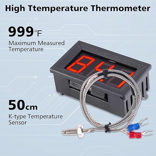 PEMENOL 12V Red Fahrenheit Digital Temperature Meter -76F~999F LED Display - Image 2