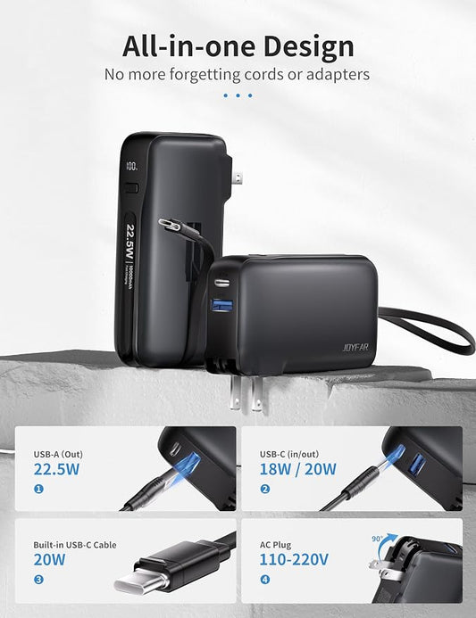 1 Pack Portable Charger with Built-in USB-C Cable & Plug, 000mAh 5V/4.5A Power - Image 2