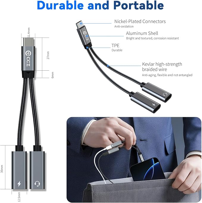 2PCS USB C Headphone Splitter, CCZ CA01 USB C to Type C Headphone Jack and - Image 9