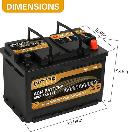 Weize Platinum AGM Battery BCI Group 48-12v 70ah H6 Size 48 Automotive Battery - Image 2