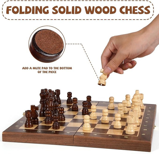 Magnetic Travel Chess Set 12-inch Wooden Magnetic Chess Board 2 Extra Queen - Image 2