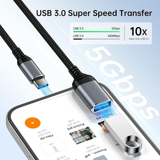 USB C to USB 3.0 Adapter, Type C Male to USB Female OTG Cable 5Gbps Data - Image 2