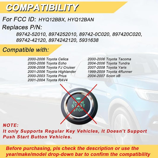 Vurkcy Key Fob Replacement for 2001-06 Toyota Highlander/ 00-06 Celica Echo/ - Image 2
