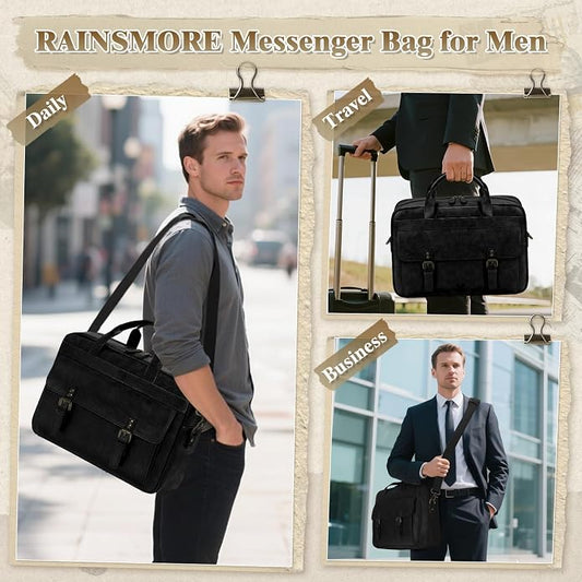 RAINSMORE Messenger Bag for Men 16 Inch Laptop Bag Vintage Leather Waterproof - Image 2