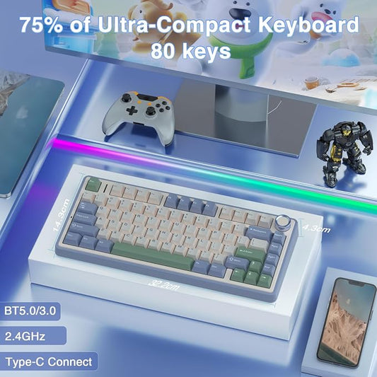 AULA F75 75% Wireless Mechanical Keyboard, Hot Swappable Creamy Keyboard - Image 2