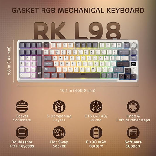 RK ROYAL KLUDGE L98 Wireless Mechanical Keyboard w/Left-Handed Southpaw Design - Image 2
