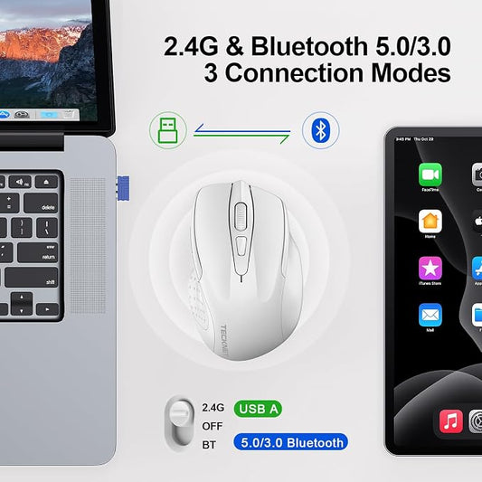 TECKNET Wireless Mouse Rechargeable 4800 DPI Silent USB A & Bluetooth Mouse 6 - Image 2