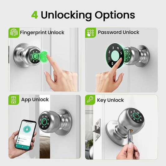 GHome Smart Fingerprint Door Lock, 4 in 1 Smart Fingerprint Door Knob - Image 2