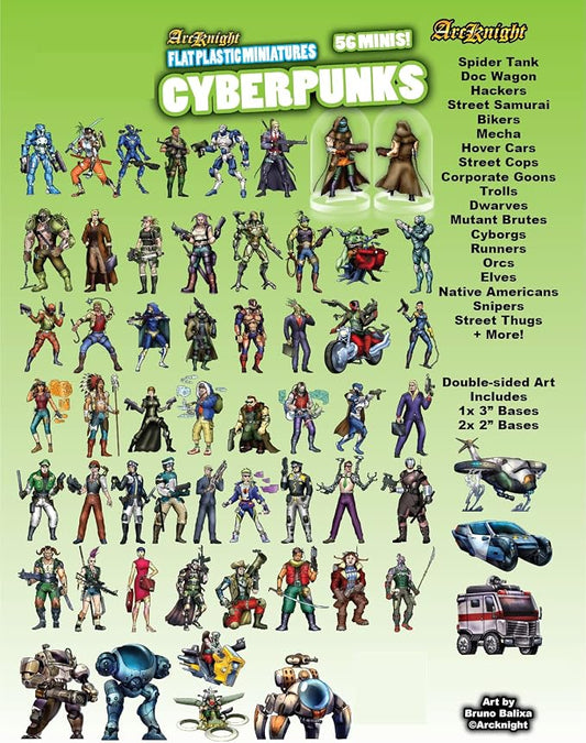 Arcknight Flat Plastic Miniatures: Cyberpunks; 56 Unique Sci-Fi-Themed Minis - Image 2