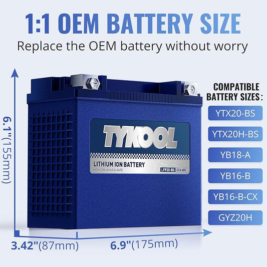 YTX20-BS/YTX20H-BS/GYZ20H Lithium LiFePO4 Motorcycle Battery, Built in BMS - Image 2