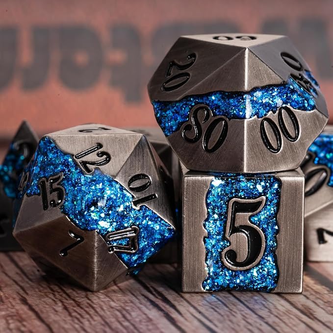 Metal DND Polyhedral Dice, Large Stripe Glitter Metallic Dice Set, Antique - Image 6