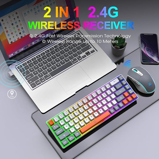 Snpurdiri 60% Wireless Gaming Keyboard and Mouse Combo, Rainbow Backlit - Image 2