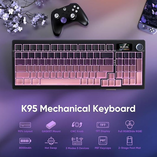 RedThunder K95 Wireless Mechanical Keyboard, TFT Screen & Knob, Trip-Modes - Image 2