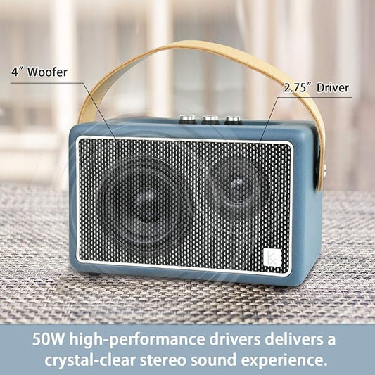 Vintage Bluetooth Speakers, KONEX 40W Leather Portable Wireless Speaker - Image 2