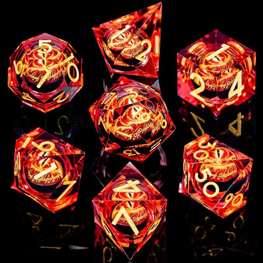 ARUOHHA DND Resin Dice Gazes Eye Dice Liquid Core Flaming RPG Sharp Edged Dice - Image 2