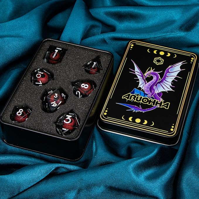 ARUOHHA DND Resin Dice Dragon Eye Dice Liquid Core Red Sharp Edged Dice Set - Image 7