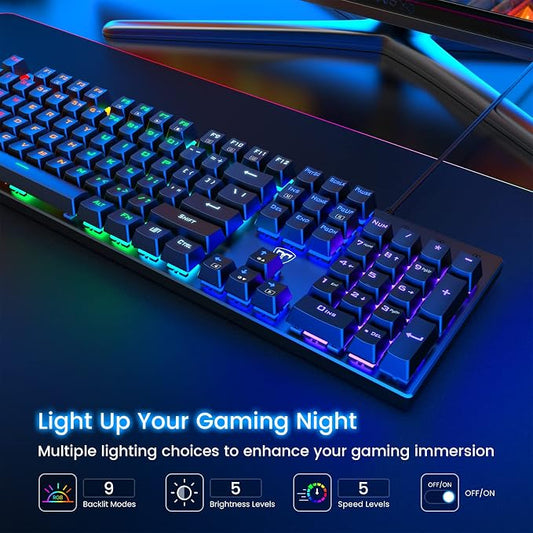 RisoPhy Mechanical Gaming Keyboard, RGB 104 Keys Ultra-Slim LED Backlit USB - Image 2