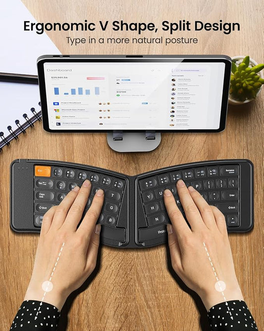 ProtoArc Ergonomic Foldable Keyboard Mouse, XKM03 Portable Folding Bluetooth - Image 2