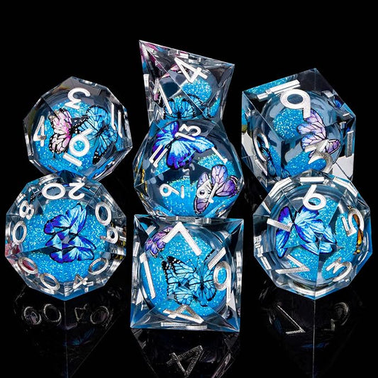 Butterfly DND Dice Blue-Black Liquid Core Dice Set - Image 2
