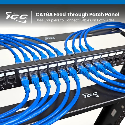 ICC CAT6A Feed-Through Patch Panel, 24 Port, 1U Rackmount, RJ45 Ethernet Patch - Image 2