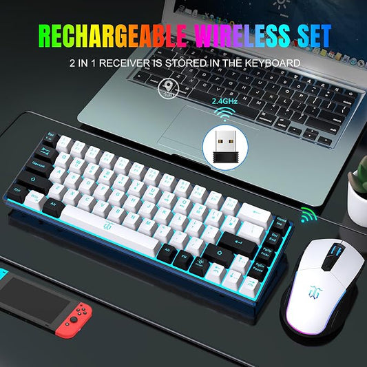 Snpurdiri 60% Wireless Gaming Keyboard and Mouse Combo, Ice Blue Backlit - Image 2