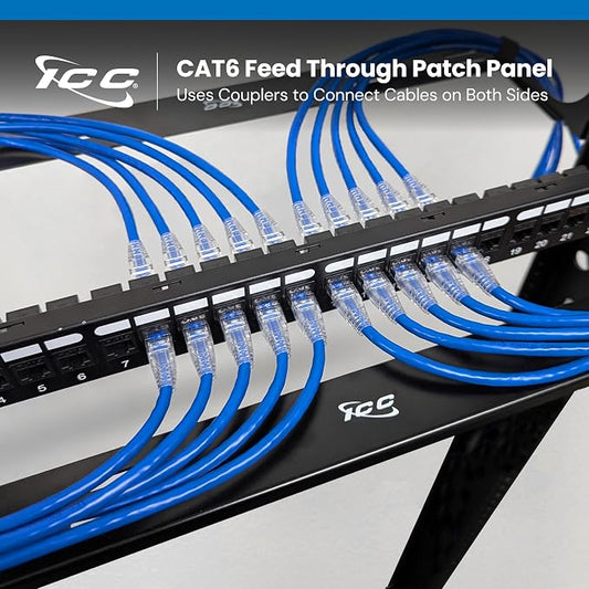 ICC CAT6 Feed-Through Patch Panel, 24 Port, 1U Rackmount, RJ45 Ethernet Patch - Image 2