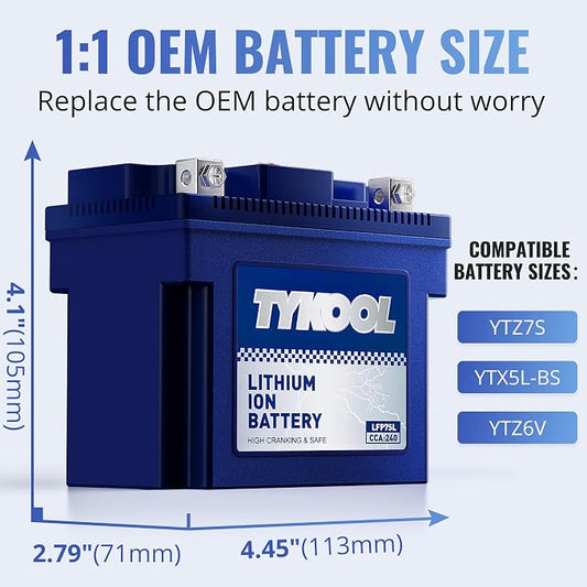TYKOOL YTZ7S / YTX7L Lithium LiFePO4 Motorcycle Battery, 12 V 4 Ah, 240 CCA - Image 2