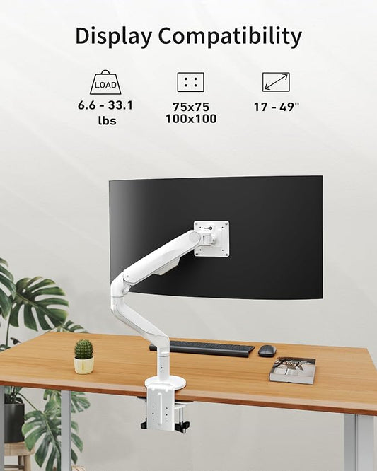 Ultrawide Single Monitor Mount, Adjustable Gas Spring Monitor Arm - Image 2