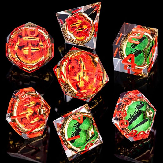 Magic Golden Ring DND Dice Set Sharp Edge Red Gaze Eye Resin Dice - Image 2