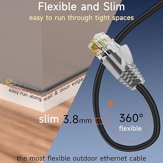 Cat6a Slim Ethernet Patch Cable 200ft Outdoor & Indoor, Flexible 10G Cat6 - Image 2